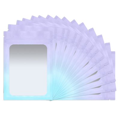 100 Pack Resealable Mylar Bags 5.5 x 7.9 Inch Smell Proof Bags with Clear Window Foil Pouch Bag Flat Bag Matte Gradient Color (Purple Blue)