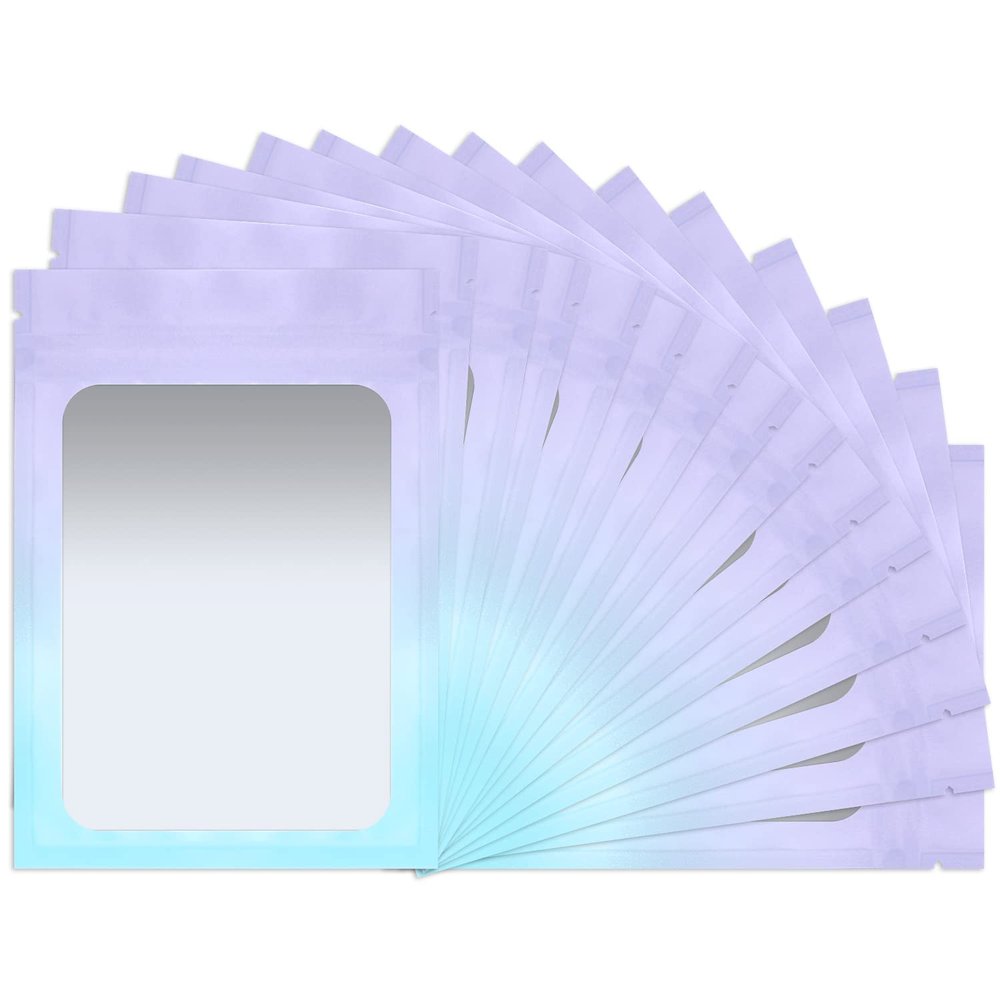 100 Pack Smell Proof Bags 5.9 x 8.7 Inch Mylar Bags with Clear Window Foil Pouch Bag Flat Baggies Matte Gradient Color (Purple Blue)