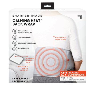 Calming Heat Back Wrap by Sharper Image with Power Pack | Cordless Electric Inflatable Heating Pad, Auto Shut-Off, Gift for Holidays, Women & Men | 3 Heat, 3 Vibrating Massage & 3 Lumbar Settings