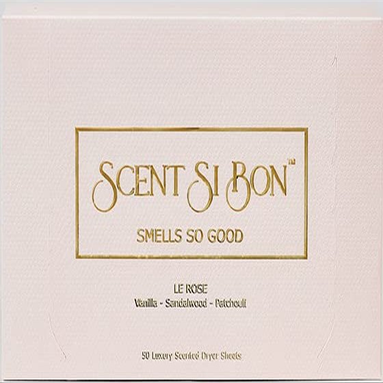 Scent Si Bon Luxury Scented Dryer Sheets, 50 Sheets, Le Rose Scent With Vanilla, Sandalwood, Patchouli, Fragrant Clothing Freshener, Fabric Softener, Reduce Static and Wrinkles