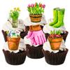 12 Gardener Theme, Green Thumb, Gardening Edible Cupcake Toppers - Stand Up SWEETENED Wafer Cake Decorations view 1