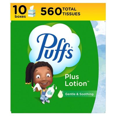 Puffs Plus Lotion Facial Tissues, 10 Cubes, 56 Tissues Per Box