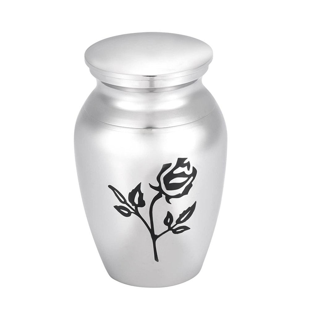 CCZUL 316L Stainless Steel Cremation Urns Ashes Holder Keepskae Memorial Jewelry Casket - Engraved Flower