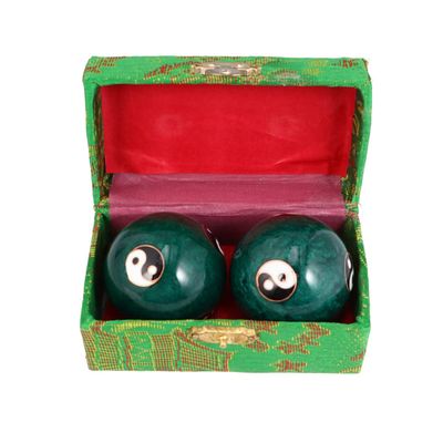 ARTIBETTER 1 Pair of 47mm Baoding Balls with Storage Case Green Chinese Health Stress Hand Massage Balls Tai Pattern Stress Relieve