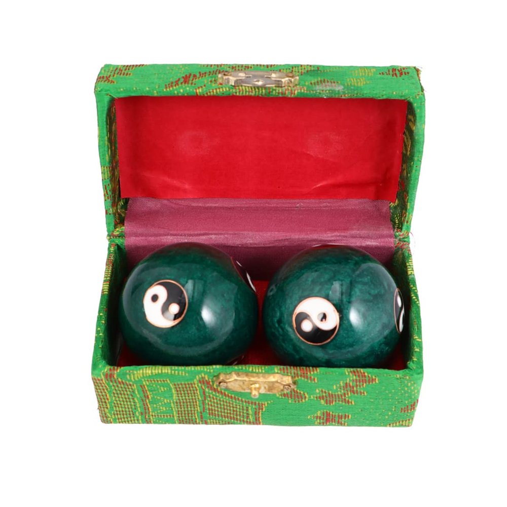 ARTIBETTER 1 Pair of 47mm Baoding Balls with Storage Case Green Chinese Health Stress Hand Massage Balls Tai Pattern Stress Relieve