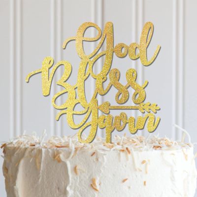 God Bless Arrow Cake Toppers Funny Wooden Birthday Cake Toppers Custom Baby Grils Boys Any Age Name Happy Birthday Cake Bunting Decor For Various Birthday Party Anniversary Glitter Wood