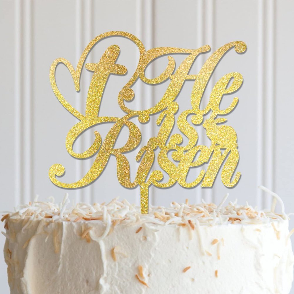 ArogGeld He Is Risen Cake Topper Elegant Wooden Cake Toppers Happy Birthday Custom Baby Grils Boys Any Age Name Birthday Cake Decoration For Girl Women Birthday Party Glitter Wood