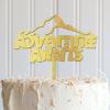 Adventure Awaits Cake Topper Elegant Wooden Happy Birthday Cake Toppers Personalized Travel Themed Any Age Name Happy Birthday Cake Bunting Decor For Birthday Party Cake Supplies Glitter Wood view 1