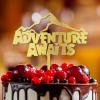 Adventure Awaits Cake Topper Elegant Wooden Happy Birthday Cake Toppers Personalized Travel Themed Any Age Name Happy Birthday Cake Bunting Decor For Birthday Party Cake Supplies Glitter Wood view 4
