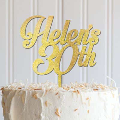 ArogGeld Happy 30th Birthday Cake Topper Funny Wooden Cake Toppers Happy Birthday Customized Men Women Any Age Name Birthday Cake Decoration For Cake Dessert Pastry Glitter Wood