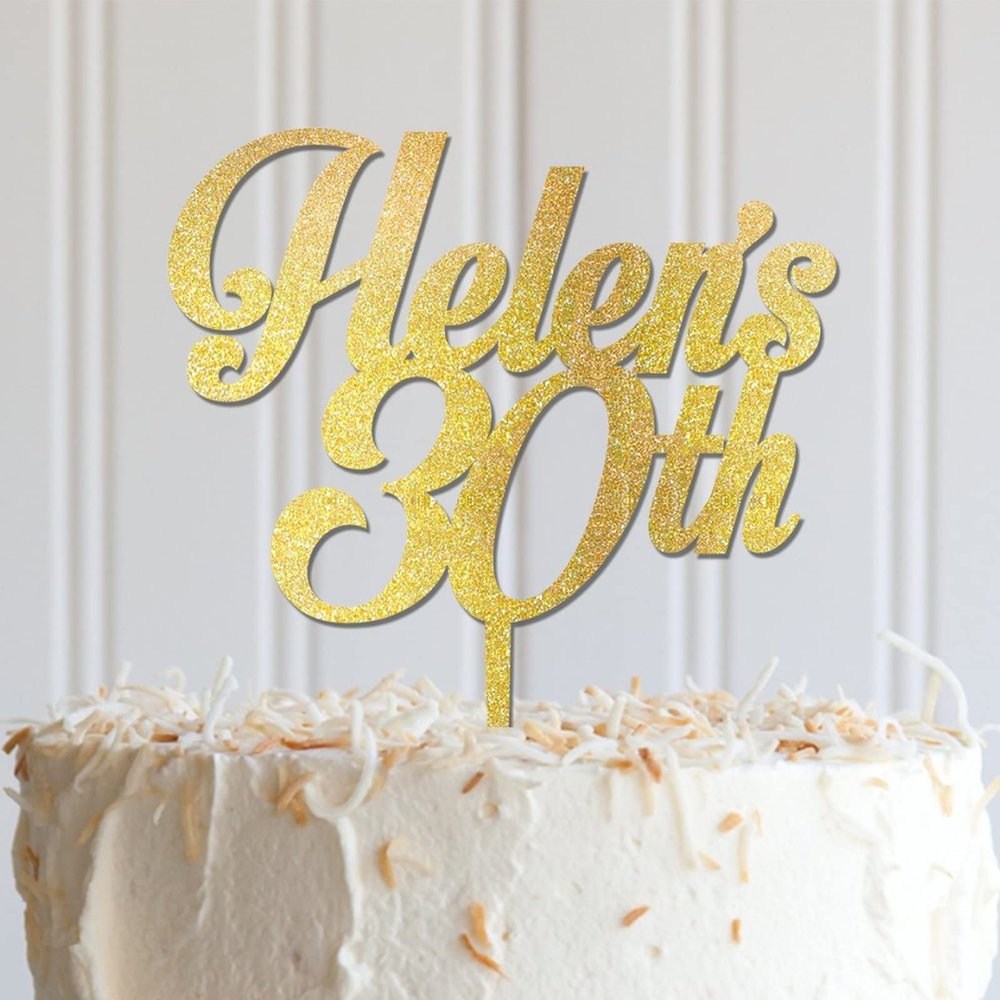 ArogGeld Happy 30th Birthday Cake Topper Funny Wooden Cake Toppers Happy Birthday Customized Men Women Any Age Name Birthday Cake Decoration For Cake Dessert Pastry Glitter Wood