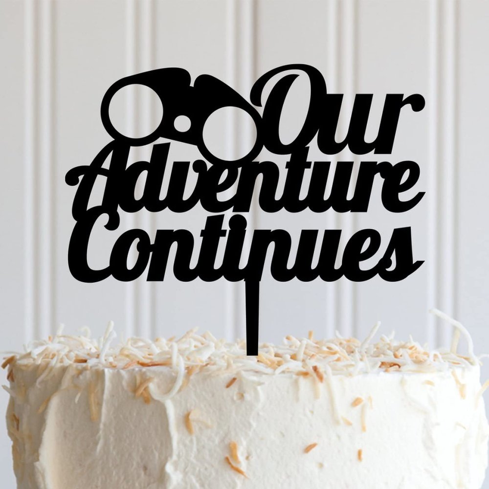 ArogGeld Our Adventure Continues Cake Topper Durable Acrylic Happy Birthday Topper Customized Men Women Any Age Name Happy Birthday Cake Bunting Decor For Birthday Wedding Anniversary Party