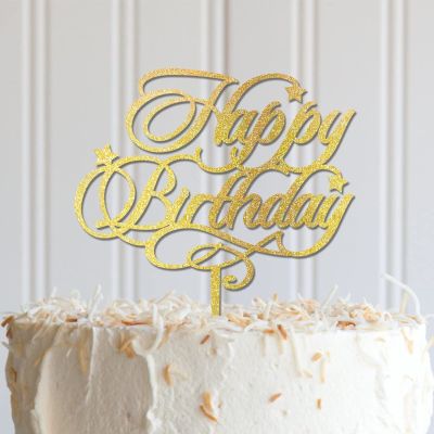 ArogGeld Happy Birthday Cake Topper Classic Wooden Happy Birthday Topper Customized Children Adult Any Age Name Happy Birthday Cake Bunting Decor For Birthday Wedding Anniversary Party Glitter Wood