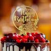 ArogGeld Happy Birthday Floral Cake Toppers Funny Wooden Happy Birthday Cake Toppers Custom Baby Grils Boys Any Age NameDecoration For Anniversary Congratulation Birthday Party Favors Glitter Wood view 4
