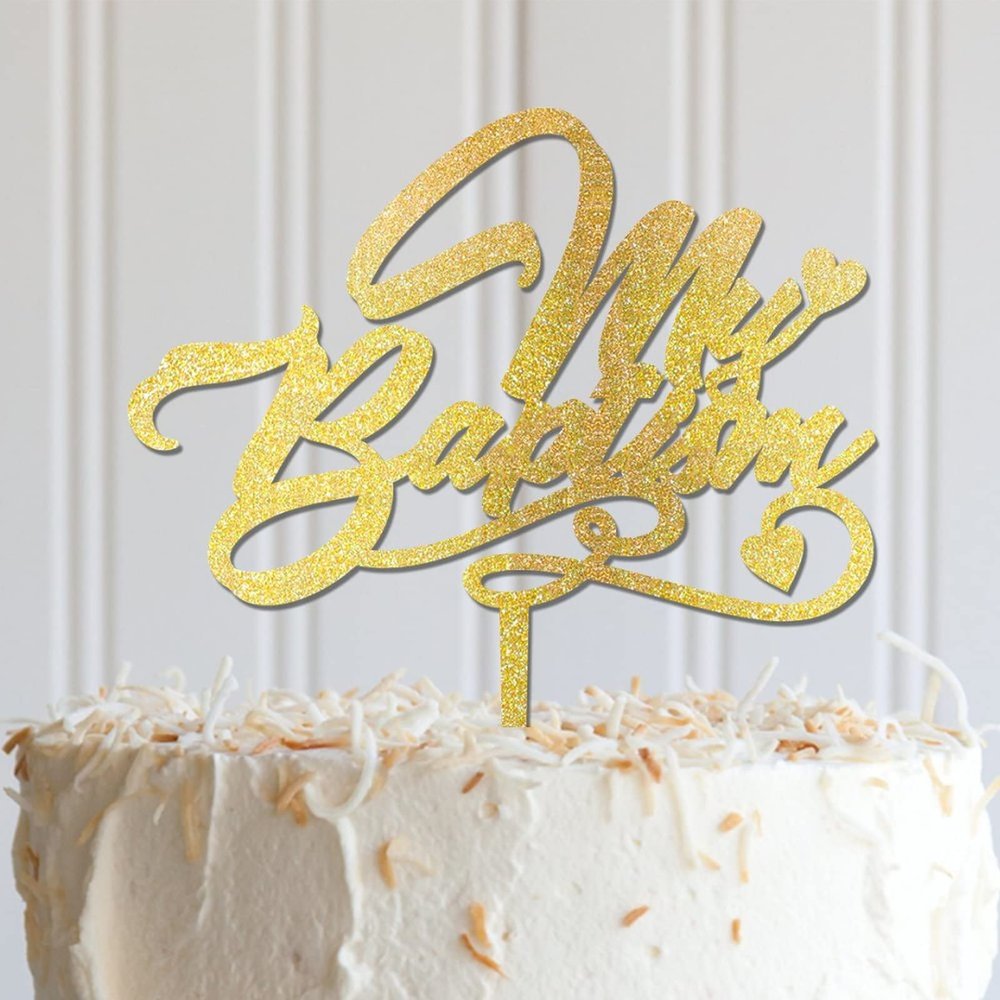 ArogGeld My Baptism Cake Toppers Funny Wooden Happy Birthday Topper Personalized Baby Grils Boys Any Age Name Birthday Anniversary Party Decoration For Birthday Wedding Anniversary Party Glitter Wood