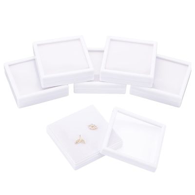 BENECREAT 6Pcs White Plastic Boxes with Sponge Inside Gift Boxes Clear Window Presentation 3.5"x3.5"x1" for Jewelry Birthday, Mother's Day Festival Gift Packing