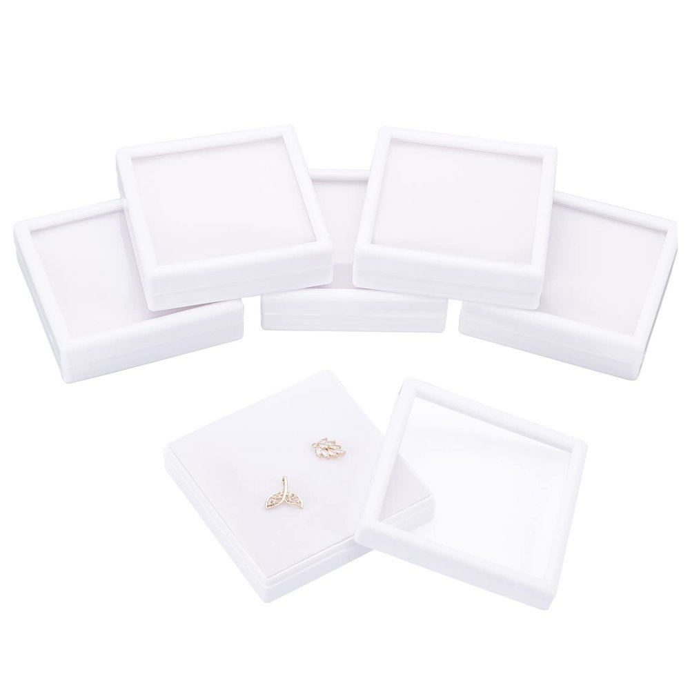 BENECREAT 6Pcs White Plastic Boxes with Sponge Inside Gift Boxes Clear Window Presentation 3.5"x3.5"x1" for Jewelry Birthday, Mother's Day Festival Gift Packing