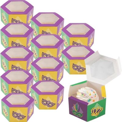Fun Express Mardi Gras Hexagon Favor Boxes with Window, 12 Piece