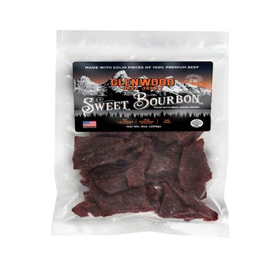 Glenwood Beef Jerky Sweet Bourbon Jerky, 9 Ounce Bulk Meat Snacks- Naturally Wood Smoked, No MSG, Made in the USA