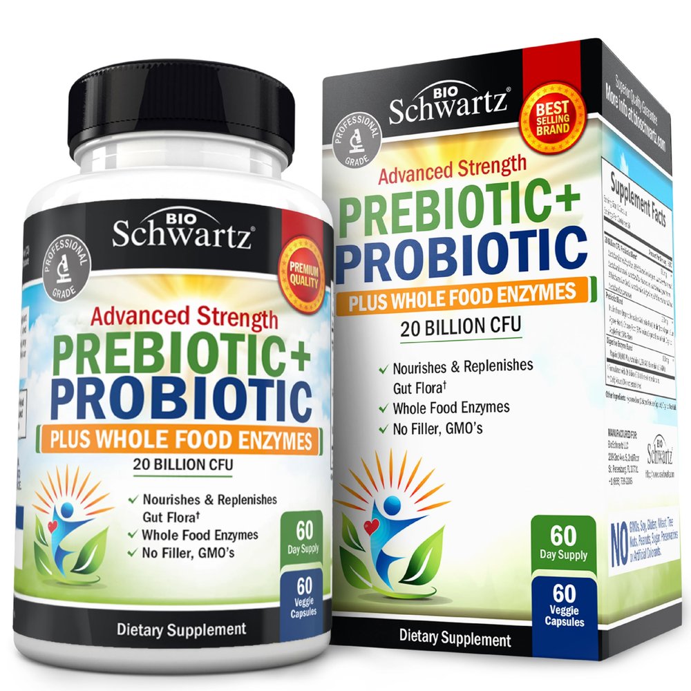 Advanced Prebiotics and Probiotics for Women & Men, Immune, Digestive & Gut Health with L. Reuteri, Inulin Fiber, Digestive Enzymes, Non-GMO, Gluten-Free, Dairy-Free, 60 Capsules