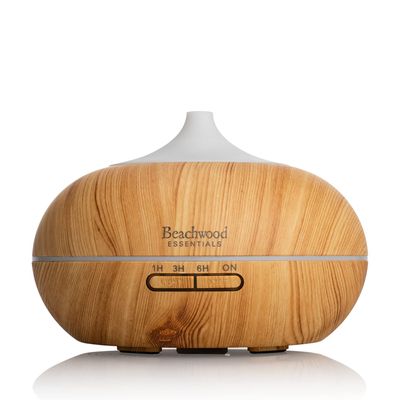 Beachwood Essentials Ultimate Ultrasonic Aromatherapy Diffuser for Essential Oils - Therapeutic Grade, Helps You to Relax - 3 Timer & 7 Ambient Light Settings - Up to 16 Hours of Use - Bamboo, 300mL