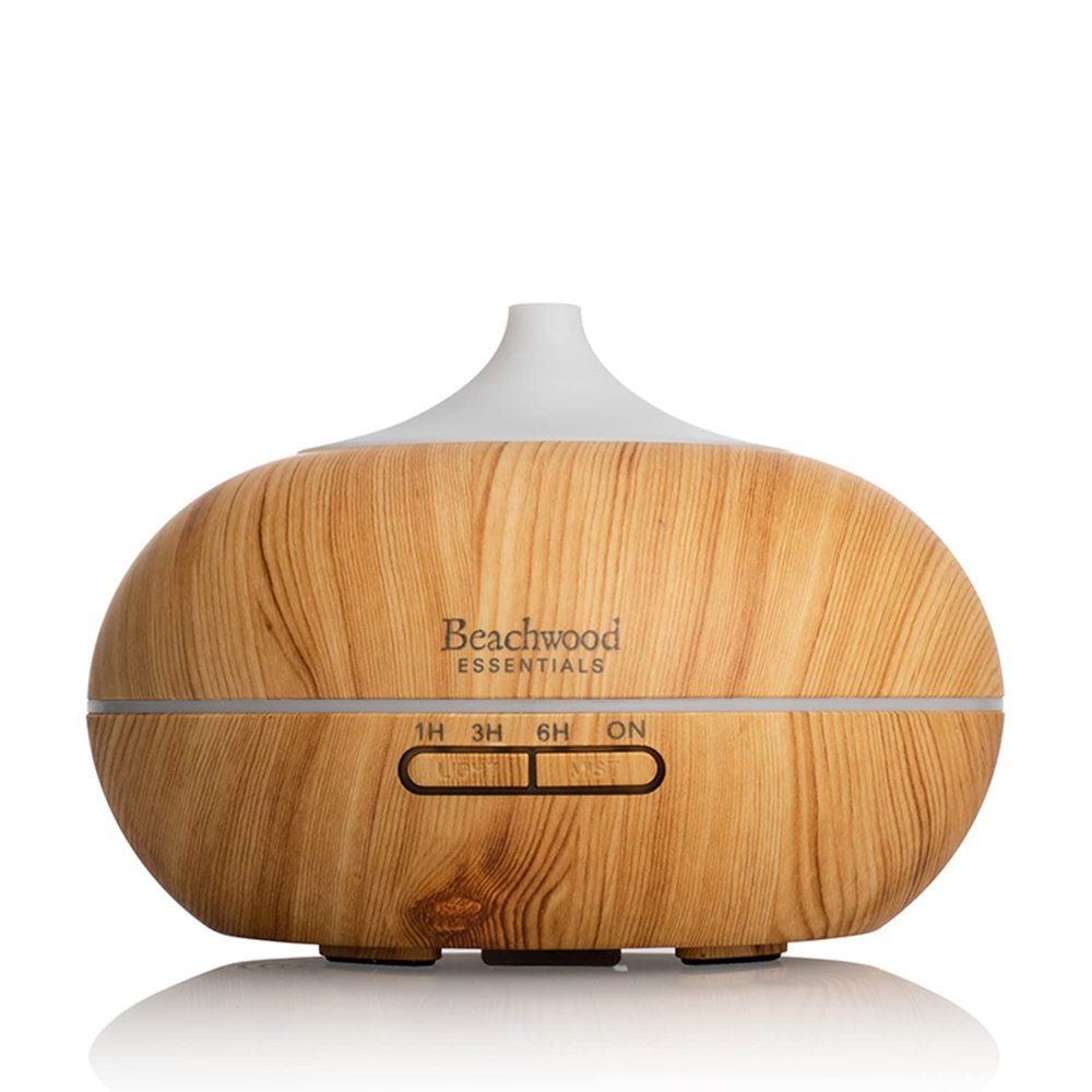 Beachwood Essentials Ultimate Ultrasonic Aromatherapy Diffuser for Essential Oils - Therapeutic Grade, Helps You to Relax - 3 Timer & 7 Ambient Light Settings - Up to 16 Hours of Use - Bamboo, 300mL