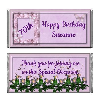 Personalized Custom Purple Butterflies Birthday - Retirement Party Chocolate Candy Bar Wrappers & Foils (Candy not included) (200)