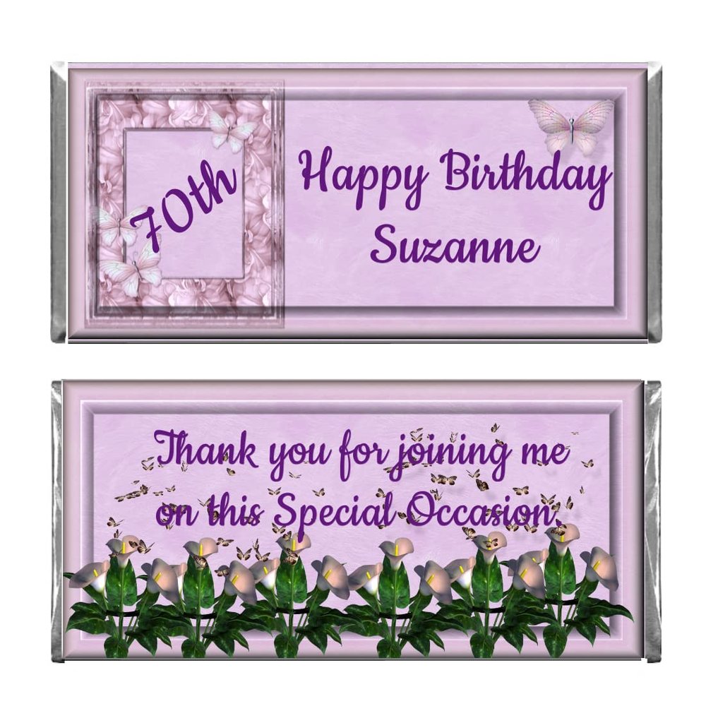 Personalized Custom Purple Butterflies Birthday - Retirement Party Chocolate Candy Bar Wrappers & Foils (Candy not included) (200)