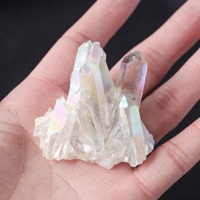 WGPHDW Meditation Home Decor, 1pc Natural Clear Quartz Electroplating Angel Aura Crystal Cluster Aquarium Decoration Home Ornaments Gifts,Natural Crystal (Size : About 20-50g)