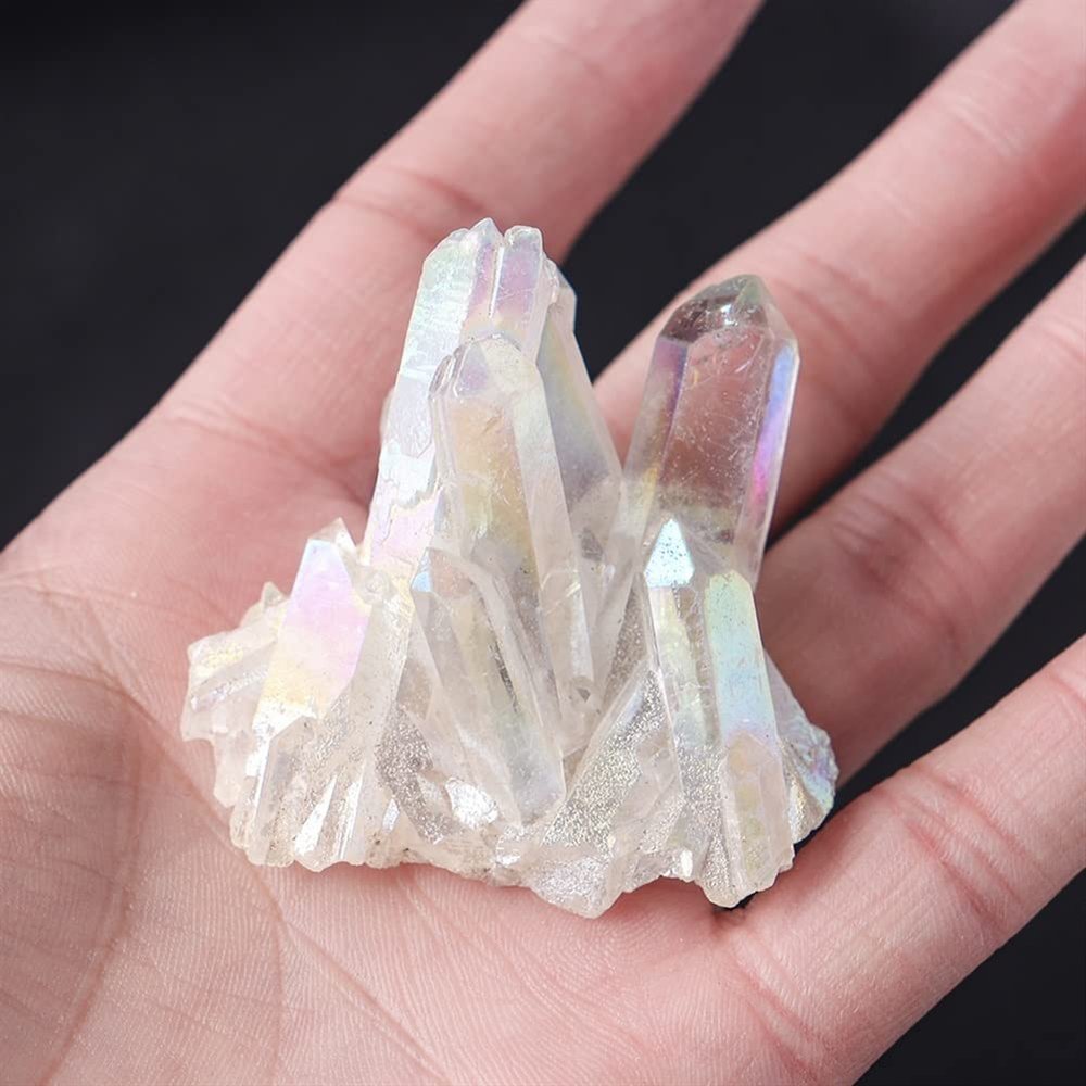 WGPHDW Meditation Home Decor, 1pc Natural Clear Quartz Electroplating Angel Aura Crystal Cluster Aquarium Decoration Home Ornaments Gifts,Natural Crystal (Size : About 20-50g)