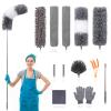 12pcs Microfiber Dusters, Duster with Extension Pole(Stainless Steel) 30 to 100'', Washable Dusters, Bendable Extendable Long Feather Duster for Cleaning Fan, High Ceiling, Blinds, Furniture, Cars view 1