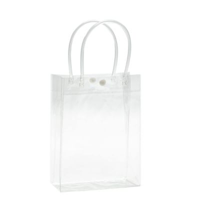 12 pc Clear Gift Bags,Plastic Gift Bags with Handle and Button, Reusable Transparent PVC Gift Wrap Tote Bag for Bridal Party Favor, Baby Shower, Wedding Favor, Shopping Bag Bulk (10x8x3")