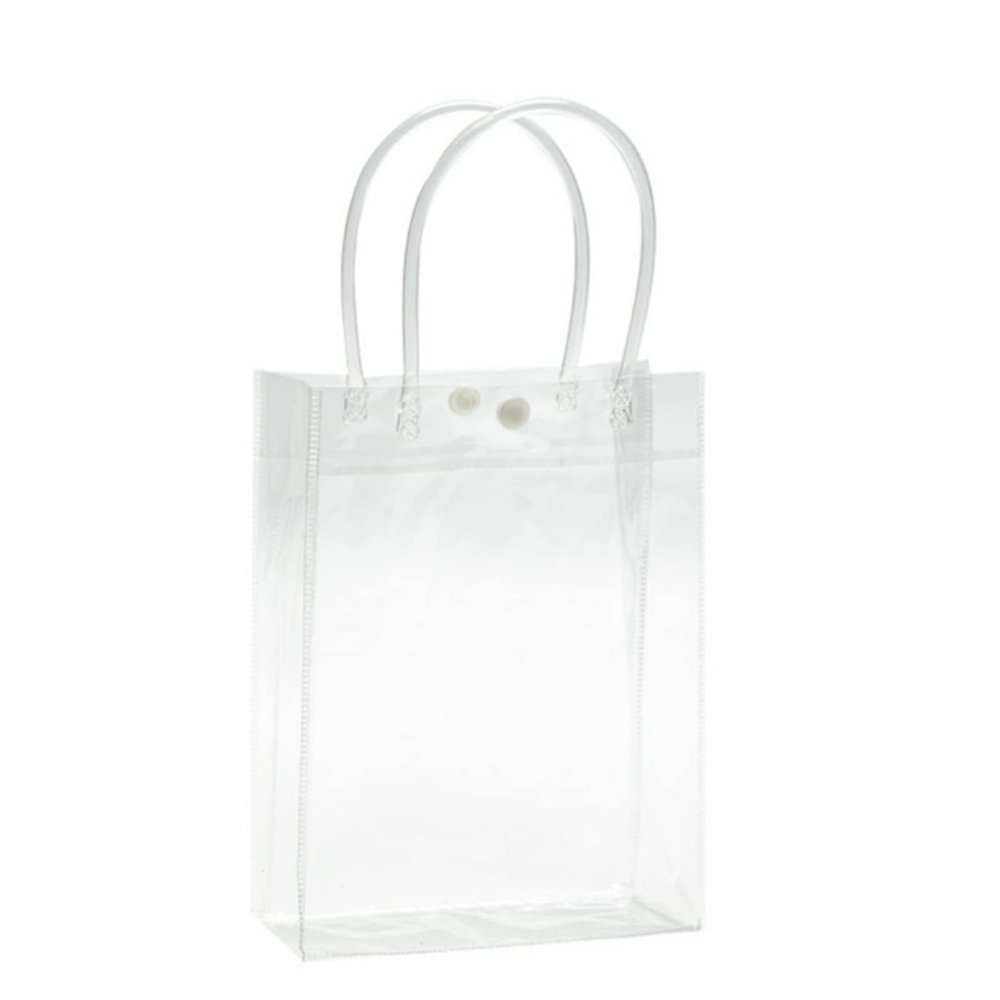 12 pc Clear Gift Bags,Plastic Gift Bags with Handle and Button, Reusable Transparent PVC Gift Wrap Tote Bag for Bridal Party Favor, Baby Shower, Wedding Favor, Shopping Bag Bulk (10x8x3")