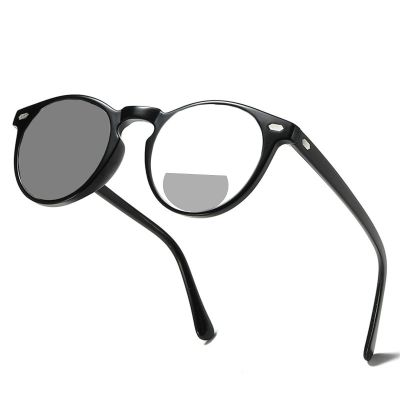Transition Photochromic Bifocal Reading Glasses round Frame For Women men Readers magnification Sunglasses (black, 1.25, multiplier_x)