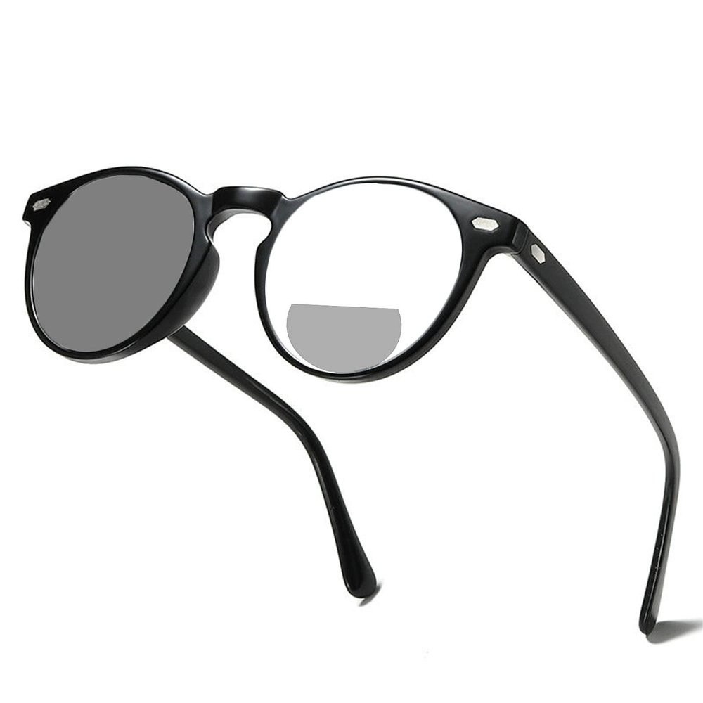 Transition Photochromic Bifocal Reading Glasses round Frame For Women men Readers magnification Sunglasses (black, 1.25, multiplier_x)