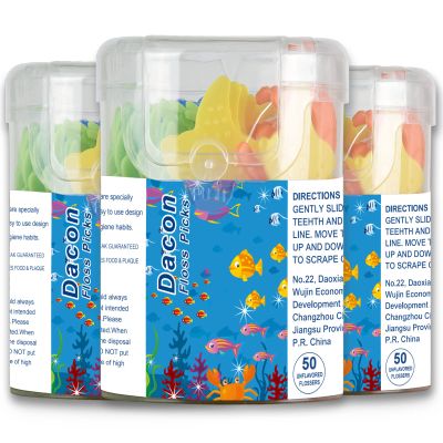 Dacon Kids Flossers, Kids Dental Floss Picks Without Fluoride, Unflavored, 4 Colors Ocean Animals Shaped Makes Flossing Fun, 50 Count (Pack of 3)