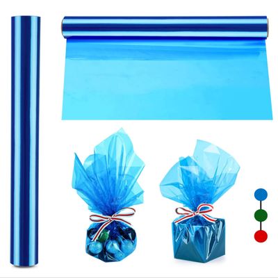 shareluck 100ft Blue Cellophane Wrap Roll (100ft. x 17 in. x 2.3 Mil Thick) - Blue Transparent Cellophane Roll for Gift Basket Wrap - Plastic Wrap for Baby Shower Decorations, Treats.