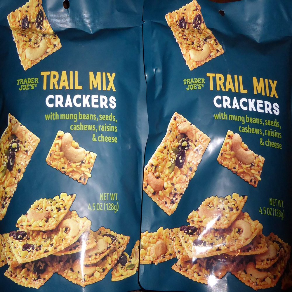 Trader Joe's Trail Mix Crackers with Mung Beans, Seeds, Cashews, Raisins & Cheese - Great Snack - Perfect Texture! (6 Pack) 4.5oz Each