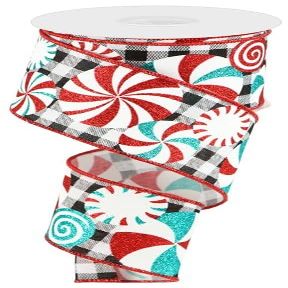 Craig Bachman 2.5" Peppermint Gingham Royal Ribbon: Black/White (10 Yards) Gift Wrapping Ribbon