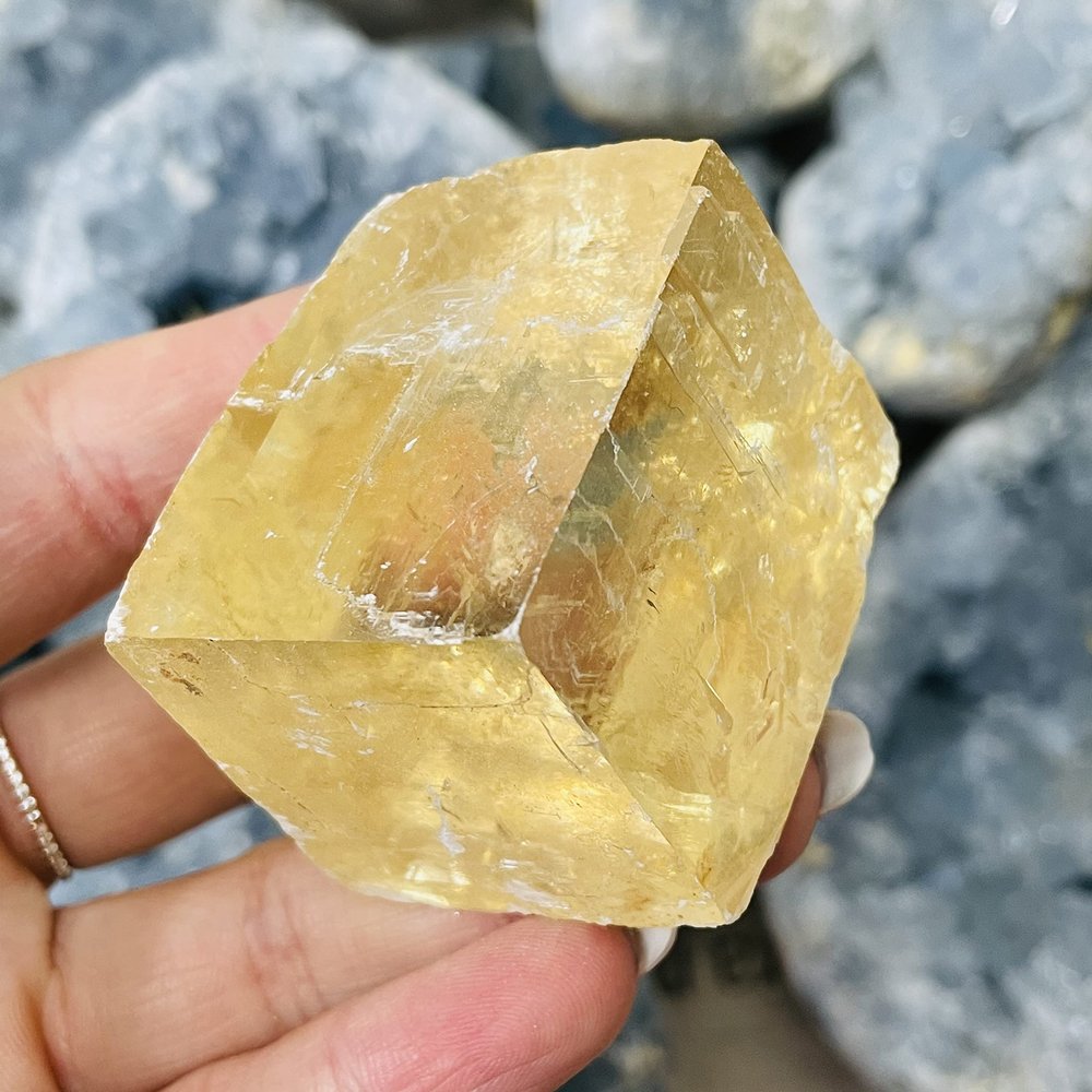 WGPHDW Meditation Home Decor, Natural Orange Clear Iceland Spar Stone Yellow Calcite Reiki Healing Specimen Rough Raw Mineral Collection Gift Gifts,Natural Crystal (Size : 1 Piece)