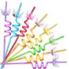 24 Glitter Princess Party Favors Reusable Crown Drinking Straws 6 Designs Great for Princess Theme Birthday Party Supplies with 2 Cleaning Brushes view 1
