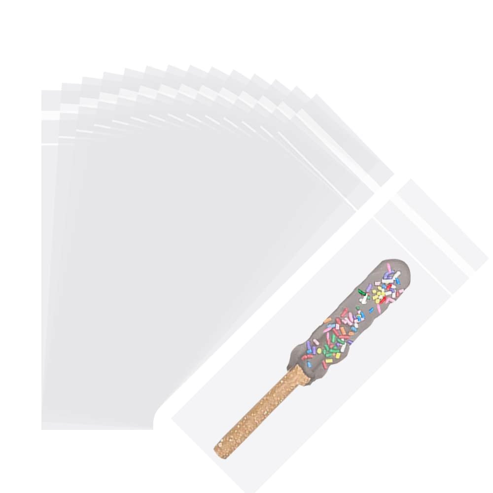 BaShiDer Pretzel Rods Bags 3 x 8-inch Self Sealing Cellophane Treat Cake Pop Chocolate Covered Popsicle Sticks Individual Adhesive Bags (100CT)