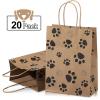 Blulu 20 Pcs Puppy Dog Paw Gift Bags with Paper Twist Handles, Dog Gift Paper Paw Treat Goodie Bags for PET Treat Party Favor, 6.3 x 3.1 x 8.6 Inch(Brown Backing) view 3