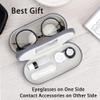 Muf 2 in 1 Contact Lens Case and Glasses Case, Double Sided Design with Mirror, Portable Travel Kit with Tweezer, Remover and Solution Bottle, Grey view 4