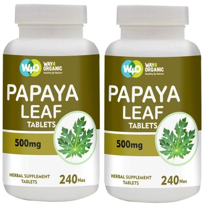WAY 4 ORGANIC W4O Papaya Leaf Extract Capsules (Tablets) - 500 mg 240 Pills, Supports Immunity & Digestion - 120 Days Supply