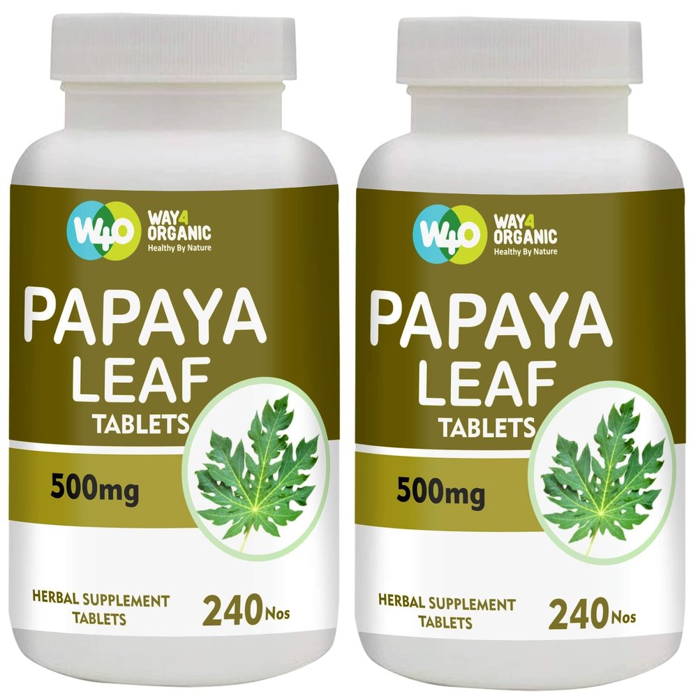 WAY 4 ORGANIC W4O Papaya Leaf Extract Capsules (Tablets) - 500 mg 240 Pills, Supports Immunity & Digestion - 120 Days Supply