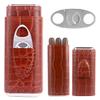 KEENSUN Cigar Case- 3 Finger Leather Travel Cedar Wood Lined Cigar Humidor with Silver Stainless Cigar Cutter, Great Gift for Men view 1