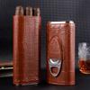 KEENSUN Cigar Case- 3 Finger Leather Travel Cedar Wood Lined Cigar Humidor with Silver Stainless Cigar Cutter, Great Gift for Men view 2