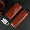 KEENSUN Cigar Case- 3 Finger Leather Travel Cedar Wood Lined Cigar Humidor with Silver Stainless Cigar Cutter, Great Gift for Men view 3
