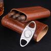 KEENSUN Cigar Case- 3 Finger Leather Travel Cedar Wood Lined Cigar Humidor with Silver Stainless Cigar Cutter, Great Gift for Men view 4